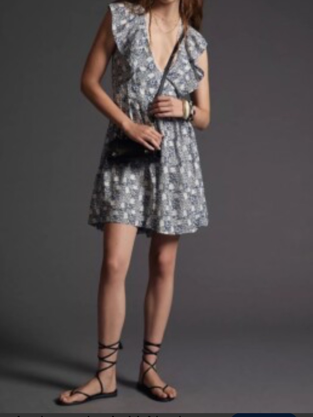 Anthropologie Cream Dress with Navy Floral Print